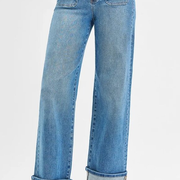 RISEN Full Size Elastic Band‎ Mid Rise Wide Front Patch Pocket Cuff Jeans Plus - Picture 6 of 7